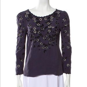 Rebecca Taylor Purple Silk Accent Floral Top